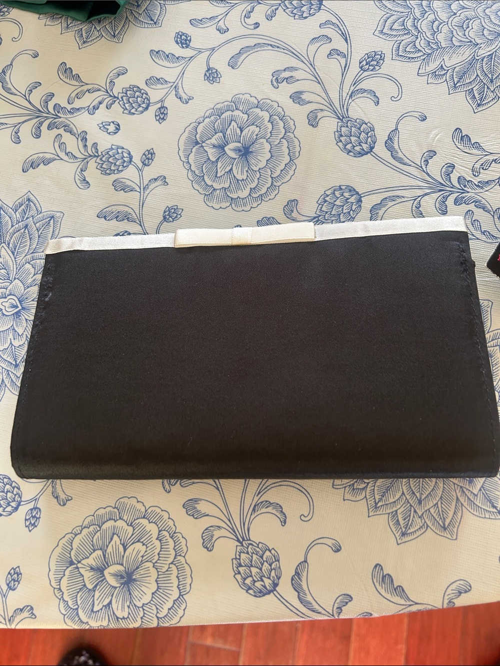 Black Satin Evening Clutch with Bow Accent